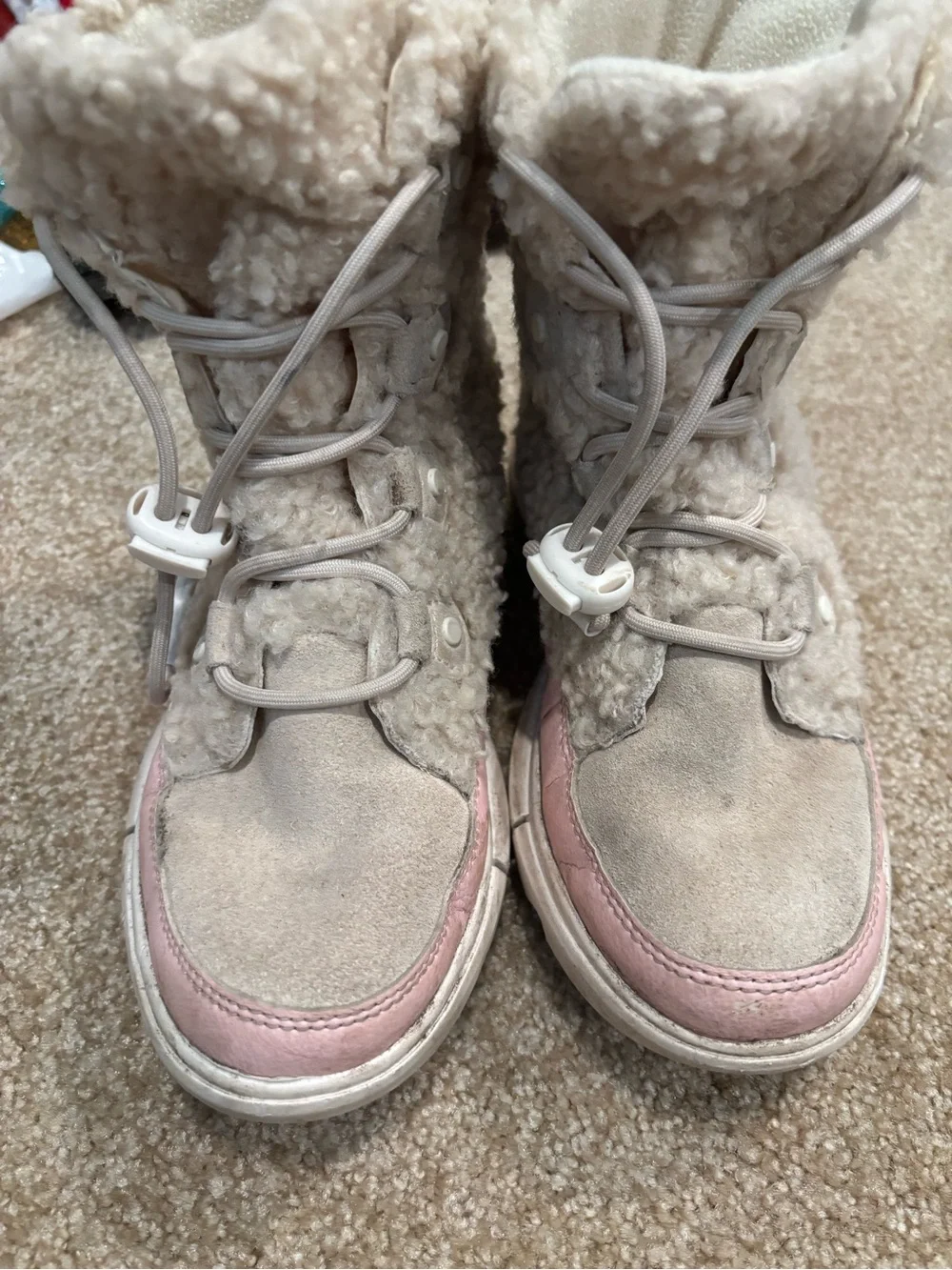 Sorel Kids Beige Winter Boots with Pink Trim